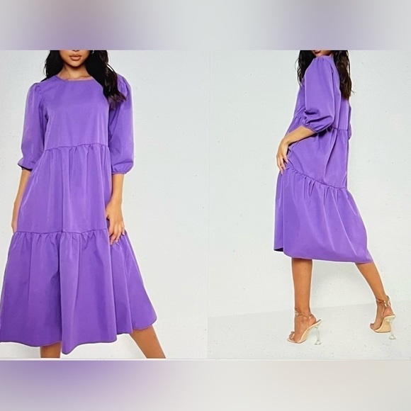 TALL POPLIN TIRED MIDI SMOCK DRESS SZ 10 NWT - Picture 2 of 10